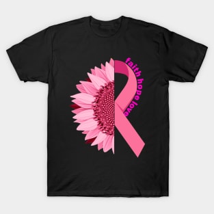 Breast Cancer Awareness Pink Sunflower Ribbon T-Shirt